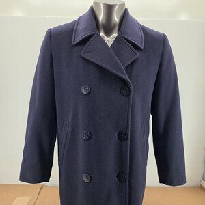 Vintage L.L. Bean Women’s Navy Wool Cashmere Blend Double-Breasted Pea Coat Size
